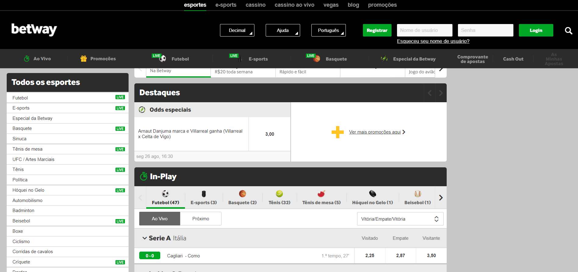 Betway Homepage Portugal