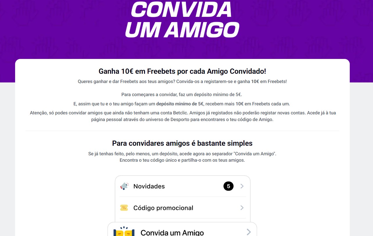Bonus Convida um amigo Betclic portugal