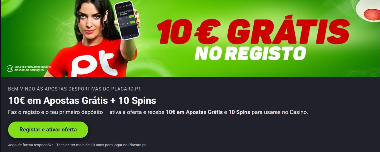 Bonus de registo 10€ de apostas gratis no Placard Portugal