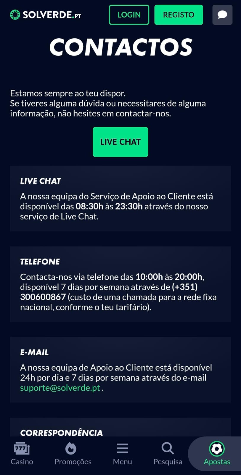 Contacto Solverde