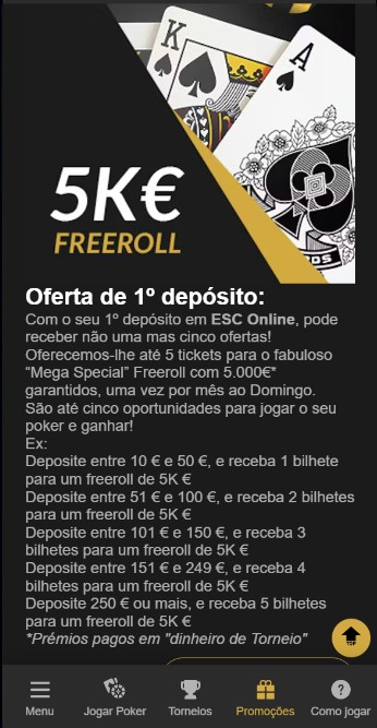 Oferta de Poker ESC Online Portugal