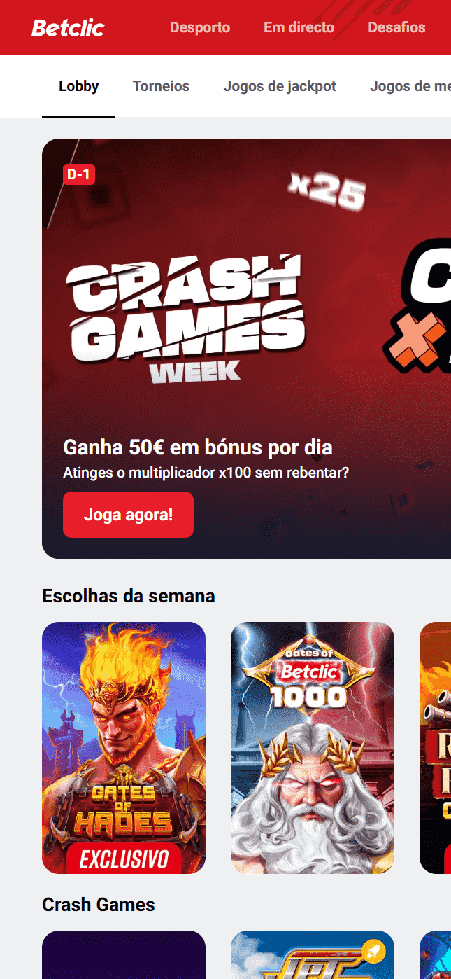 Página de inicio de Betclic Casino móvil