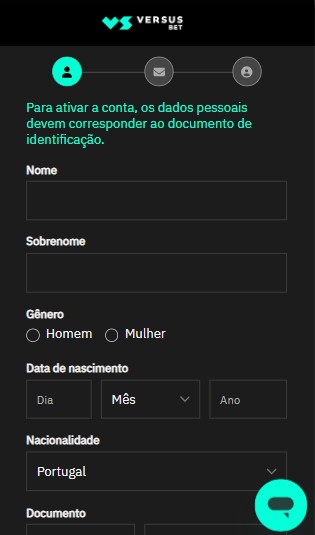 Registo Versusbet Casino Portugal